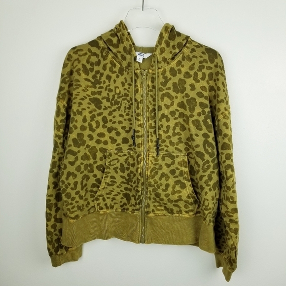 JoyLab Green Leopard Cheetah Print Zip Up Hooded Sweatshirt - Picture 1 of 9